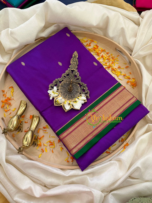 Violet with Green Border Paithani Pure Silk Saree -VS774