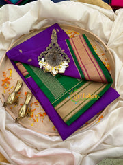 Violet with Green Border Paithani Pure Silk Saree -VS774