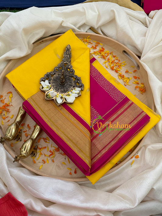 Yellow with Pink Border Paithani Pure Silk Saree -VS780