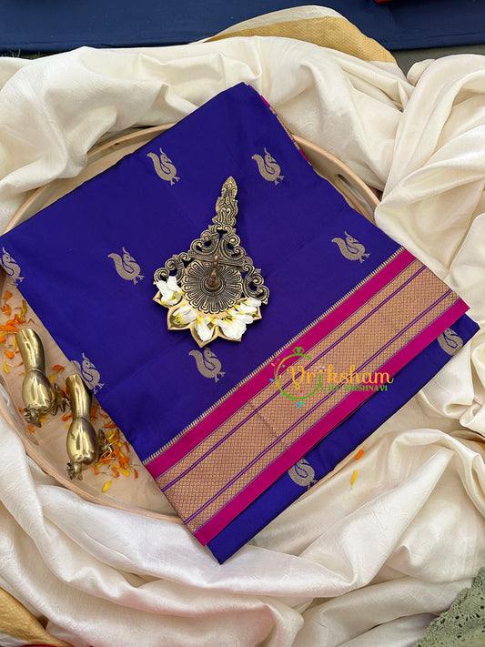 Royal Blue with Pink Border Paithani Pure Silk Saree -VS782
