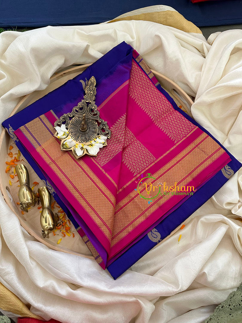 Royal Blue with Pink Border Paithani Pure Silk Saree -VS782