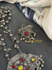 Silver Look Alike Pendant Chain -Red Yellow-S726