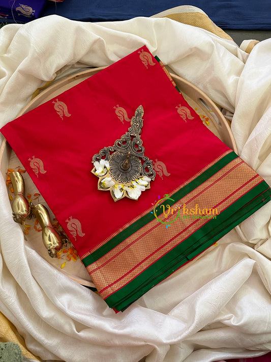 Red with Green Paithani Pure Silk Saree -VS786