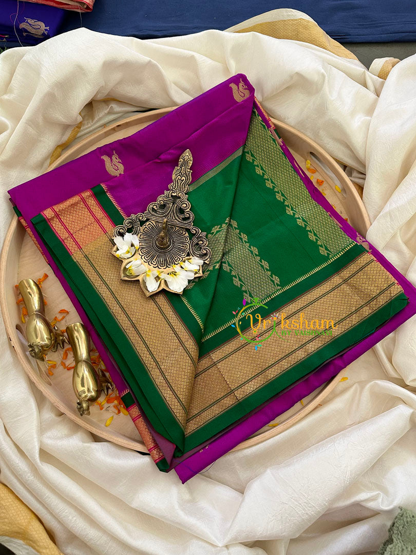 Purple with Green Border Paithani Pure Silk Saree -VS787