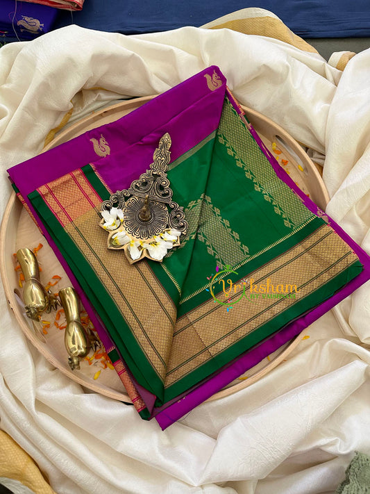 Purple with Green Border Paithani Pure Silk Saree -VS787