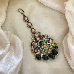 Green Bead Victorian Diamond Maang Tikka -VV515