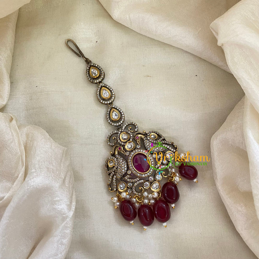 Red Bead Victorian Diamond Maang Tikka -VV516