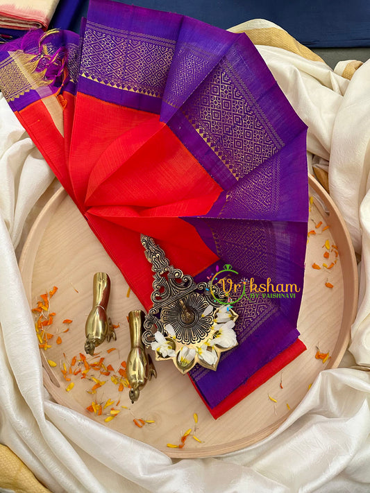 Red with Purple Thiribhuvanam Silk Saree -Pure Silk  -VS791