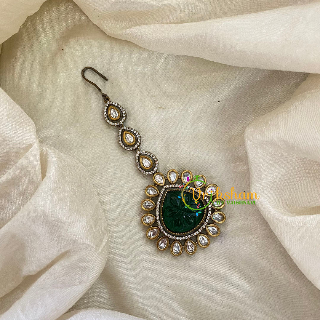 Dark Green Victorian Diamond Maang Tikka -VV512