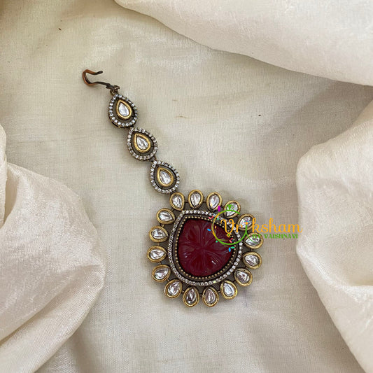 Wine Red Victorian Diamond Maang Tikka -VV511