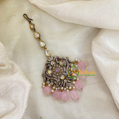 Pastel Pink Bead Victorian Diamond Maang Tikka-Peacock -VV505