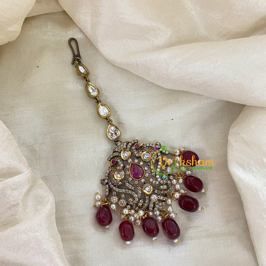 Maroon Bead Victorian Diamond Maang Tikka -VV503