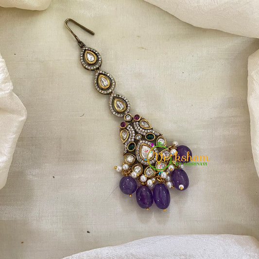 Purple Bead Victorian Diamond Maang Tikka-White -VV502