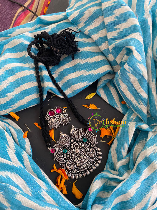 Temple Lakshmi Pendant Rope Neckpiece-Black-S0261