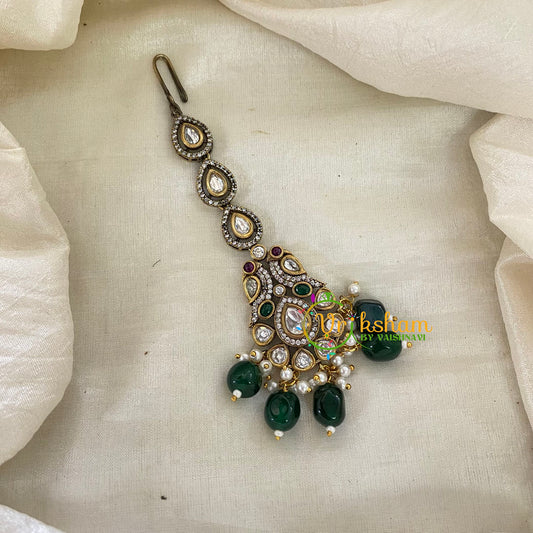 Green Bead Victorian Diamond Maang Tikka -VV500