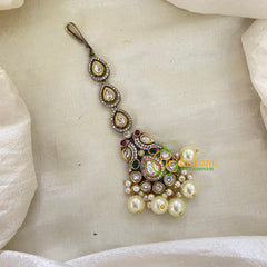 White Victorian Diamond Maang Tikka -Pearl-VV499