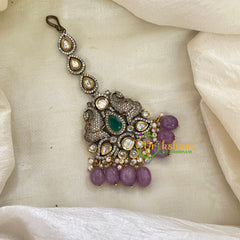 Purple Bead Victorian Diamond Maang Tikka -Green Stone-Elephant -VV496