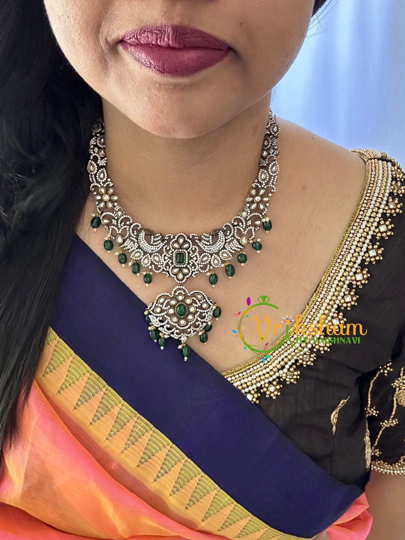 Victorian Diamond Short Neckpiece -Green -Peacock-VV127