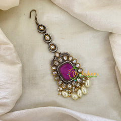 Purple Victorian Diamond Maang Tikka -Pearl-VV495