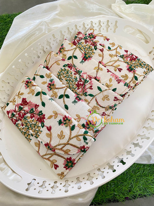 Return Gift White Embroidered Pouches-6 pieces Set-RG014