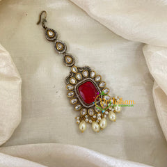 Red Victorian Diamond Maang Tikka -Pearl-VV493