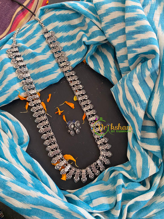 Kolhapuri Oxidized Silver Haram-Peacock Feather-S0287