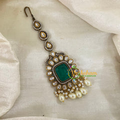 Green Victorian Diamond Maang Tikka-Pearl -VV492