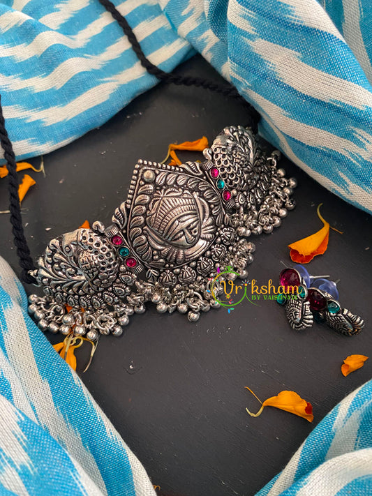 Silver Temple High Neck Choker -Durga-S0274