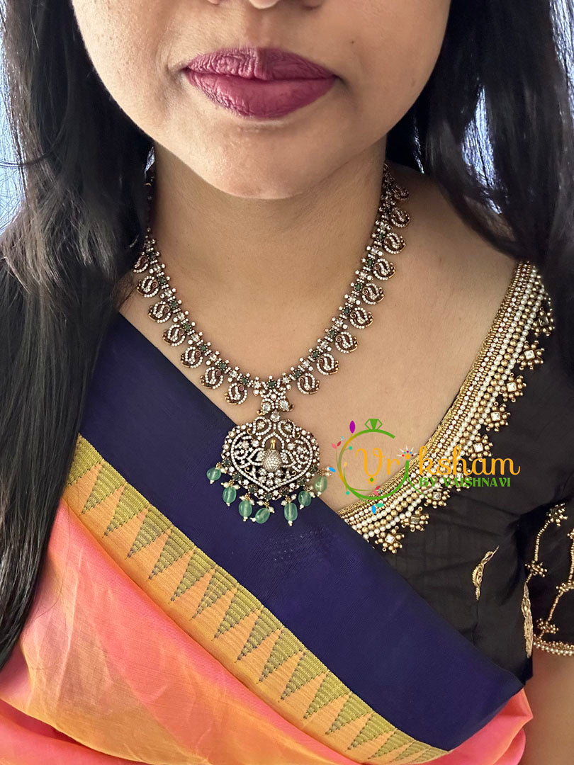 Victorian Diamond Short Neckpiece -Green -Peacock-VV131
