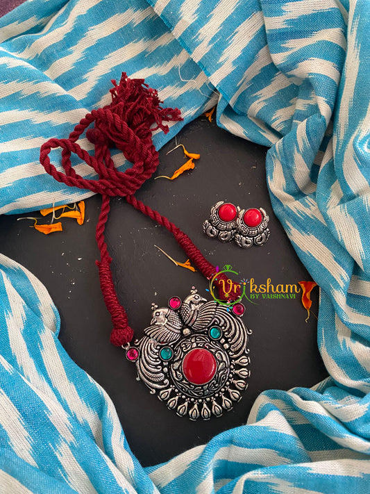 Peacock Pendant Rope Neckpiece-Maroon rope-S0272