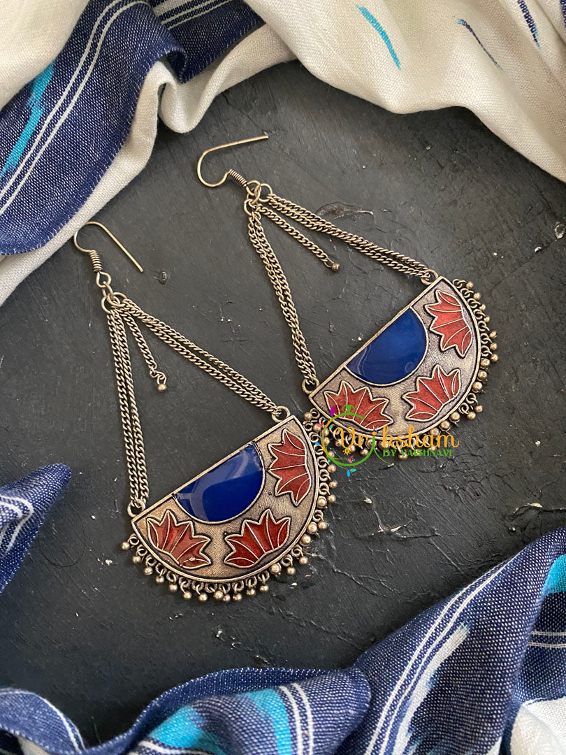 Oxidized German Silver Danglers -Blue Red -S748