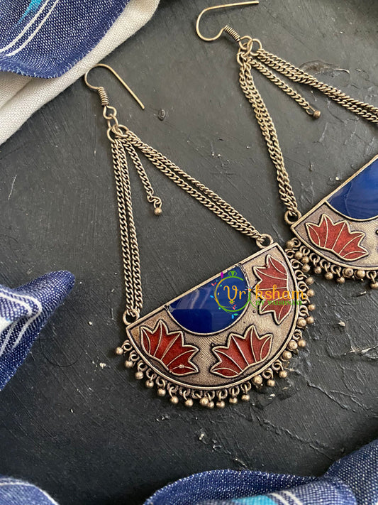 Oxidized German Silver Danglers -Blue Red -S748