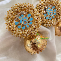 Blue Cluster Pearl Meenakari Jhumkas-Gold -G8162