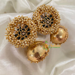 Black Cluster Pearl Meenakari Jhumkas-Gold -G8161