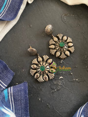 Oxidized German Silver Danglers -Green-S741