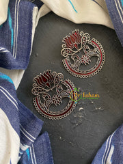 Oxidized German Silver Danglers -Red Lotus-S740