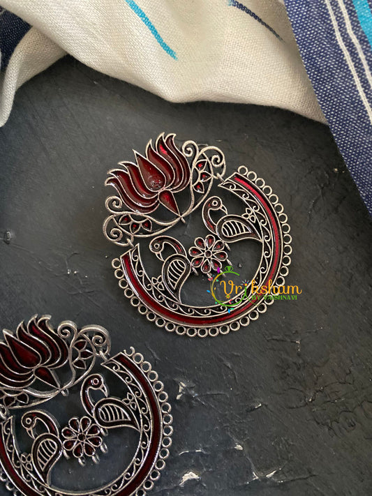 Oxidized German Silver Danglers -Red Lotus-S740