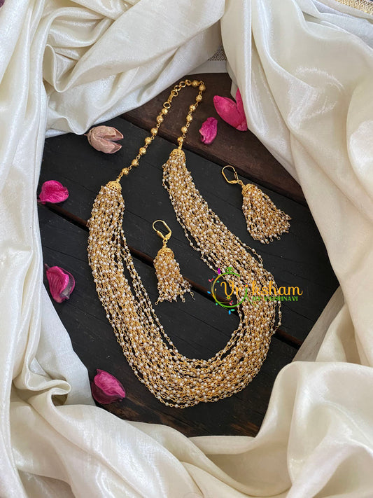 Layered Pearl and Gold Bead Malai -G4703