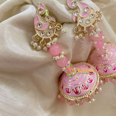 Light Pink Meenakari Long Jhumkas-Beaded -G8153