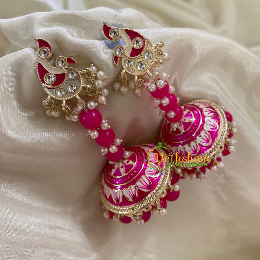 Hot Pink Meenakari Long Jhumkas-Beaded -G8152