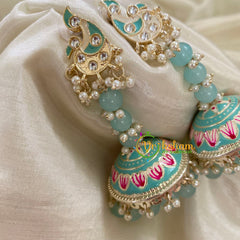 Pastel Blue Meenakari Long Jhumkas-Beaded -G8150