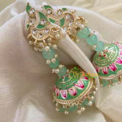 Pastel Green Meenakari Long Jhumkas-Beaded -G8149