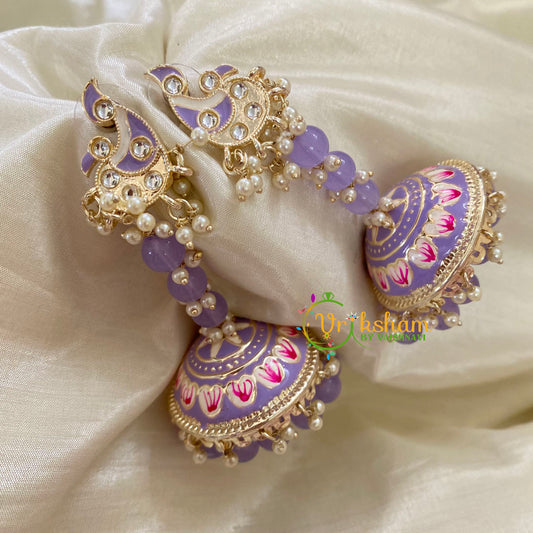 Lavender Meenakari Long Jhumkas-Beaded -G8148