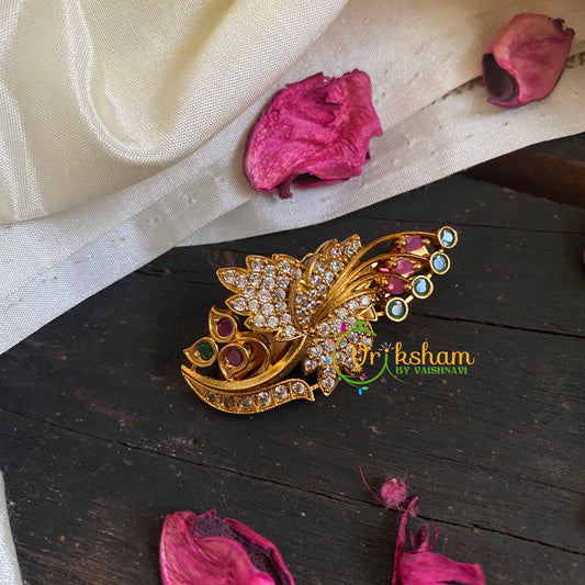 AD Stone Gold Saree Pin -Red Green Brooch-G5771