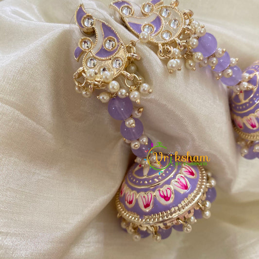 Lavender Meenakari Long Jhumkas-Beaded -G8148