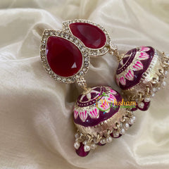 Maroon Meenakari Jhumkas-Hand painted-Stone Stud-G8147