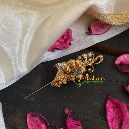 AD Stone Gold Saree Pin -Flower in Flower Brooch-G5775