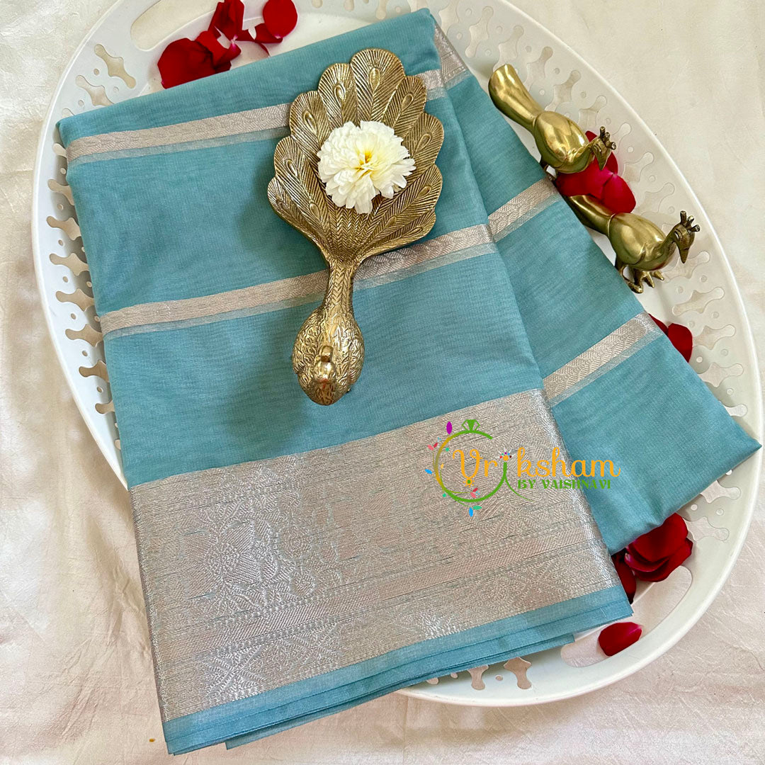 Light Blue with Silver Banarasi Kora Organza Silk Saree-VS2254