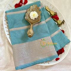 Light Blue with Silver Banarasi Kora Organza Silk Saree-VS2254