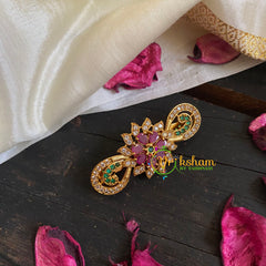 AD Stone Gold Saree Pin -Floral Knot Brooch-G5778